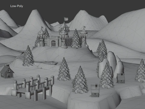 Средневековая крепость и деревня 3D Модель