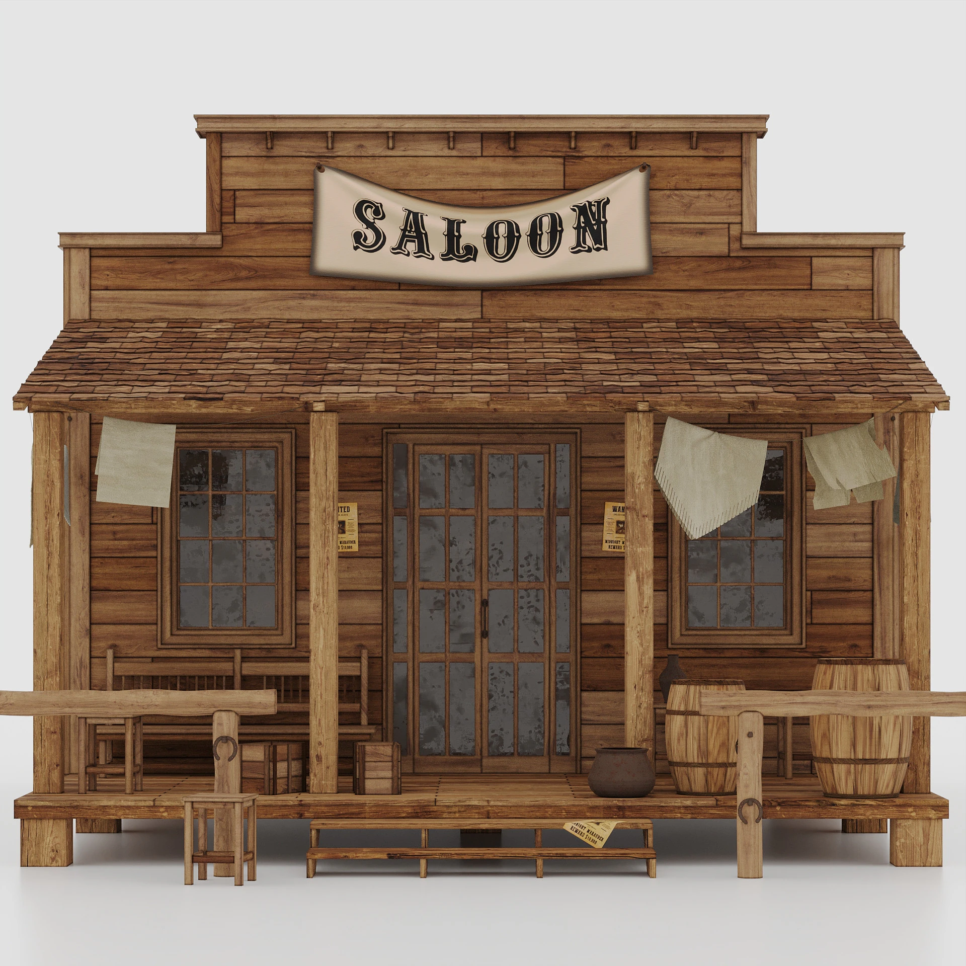 Wild-West-Saloon 3D Modell .c4d .max .obj .3ds .fbx .stl .blend 