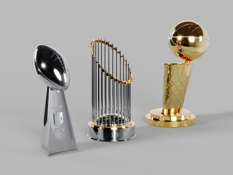 NFL Vince Lombardi MLB Commissioners NBA Larry OBrien Trophies 3D Model
