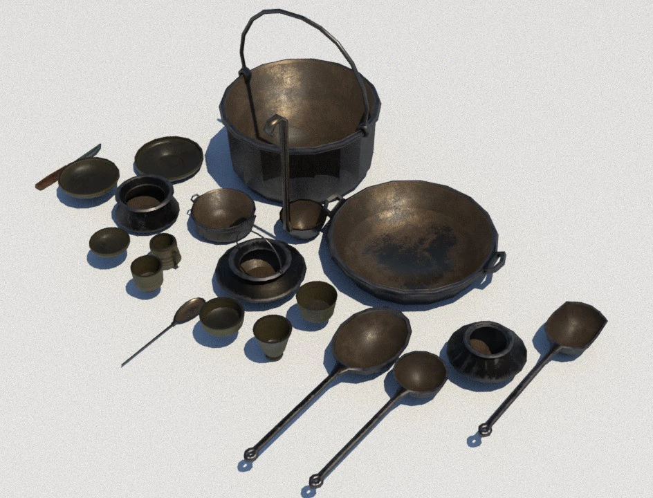 Ancient Items for Kitchen pbr 3D Model .c4d .max .obj .3ds .fbx .stl .blend 