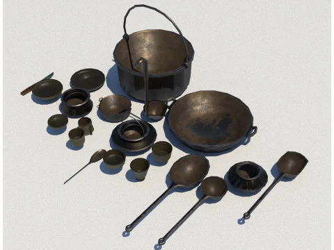 Itens Antigos para Cozinha pbr Modelo 3D