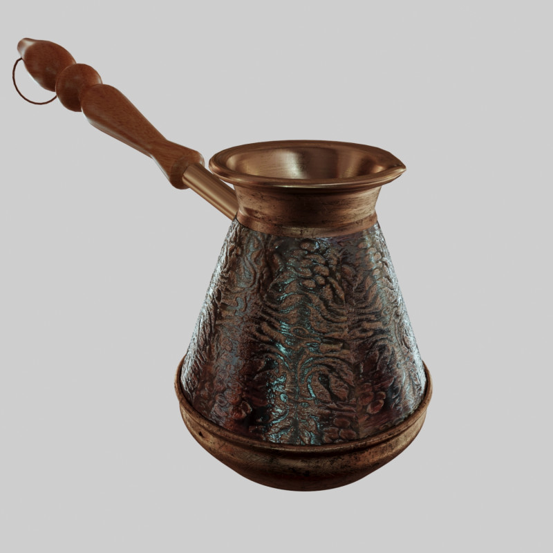Old copper pot for coffee Cezve 3Dモデル .c4d .max .obj .3ds .fbx .stl .blend 