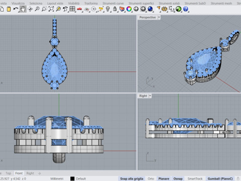 Pendant pendant with central teardrop stone Modello di stampa 3D