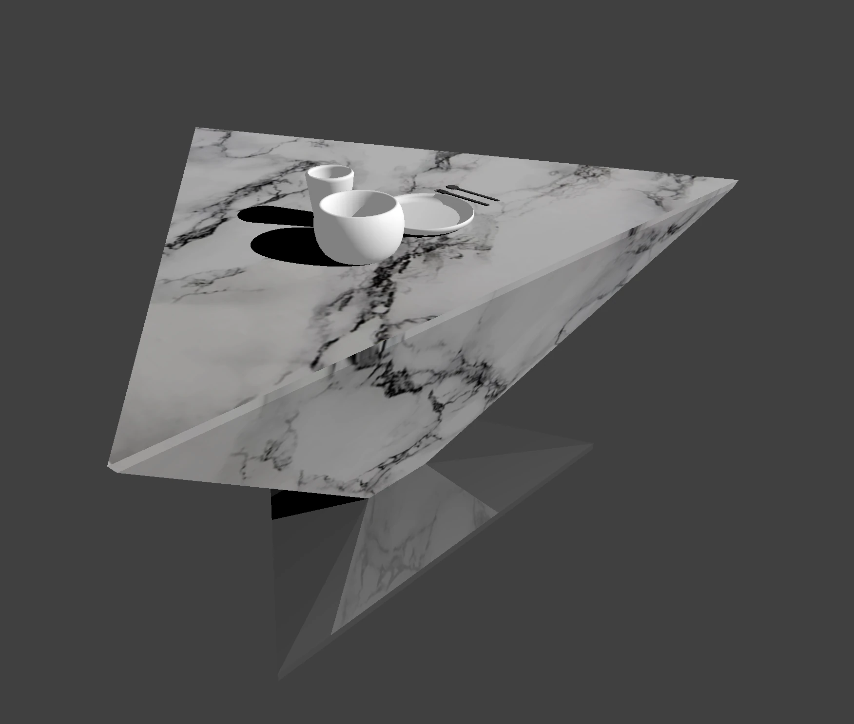 大理石の三角テーブルに置かれた食器セット 3Dモデル .c4d .max .obj .3ds .fbx .stl .blend 