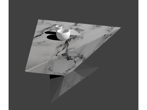 대리석 삼각 테이블에 식기 세트 3D 모델