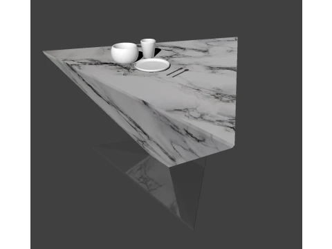 大理石の三角テーブルに置かれた食器セット 3Dモデル