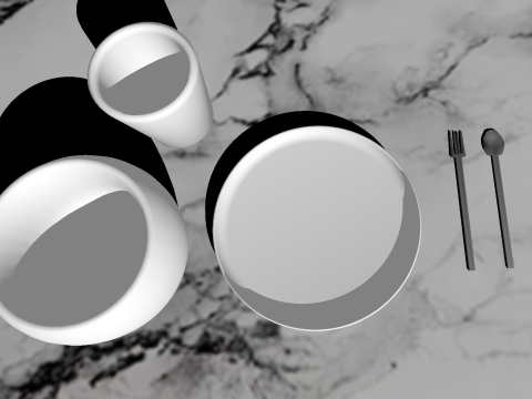 Tableware set on marble triangular table 3Dモデル