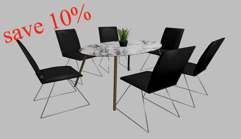 Marble table and bush 1 black chair low poly OWENDAL 3D 模型 .c4d .max .obj .3ds .fbx .stl .blend 