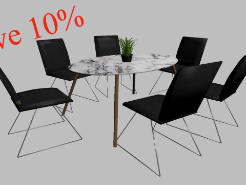 Marble table and bush 1 black chair low poly OWENDAL 3D 모델