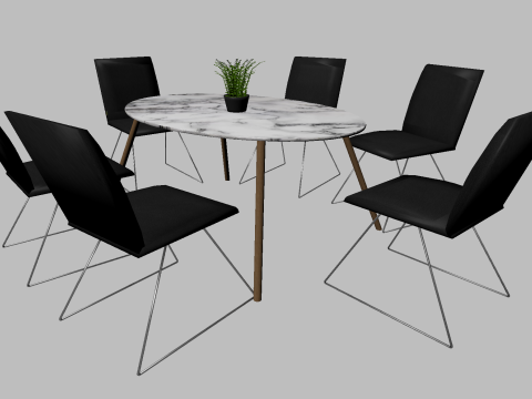 Marble table and bush 1 black chair low poly OWENDAL 3D 模型