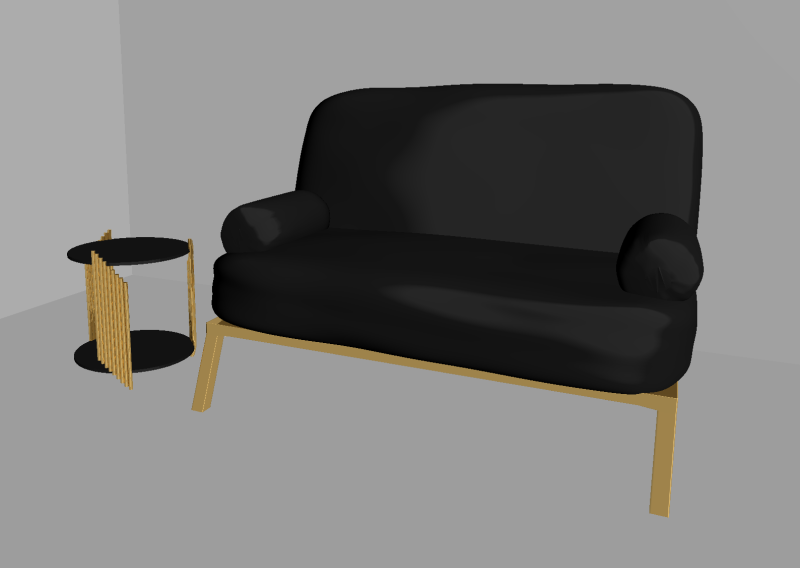 Black and gold sofa with side table low poly OWENDAL 3Dモデル .c4d .max .obj .3ds .fbx .stl .blend