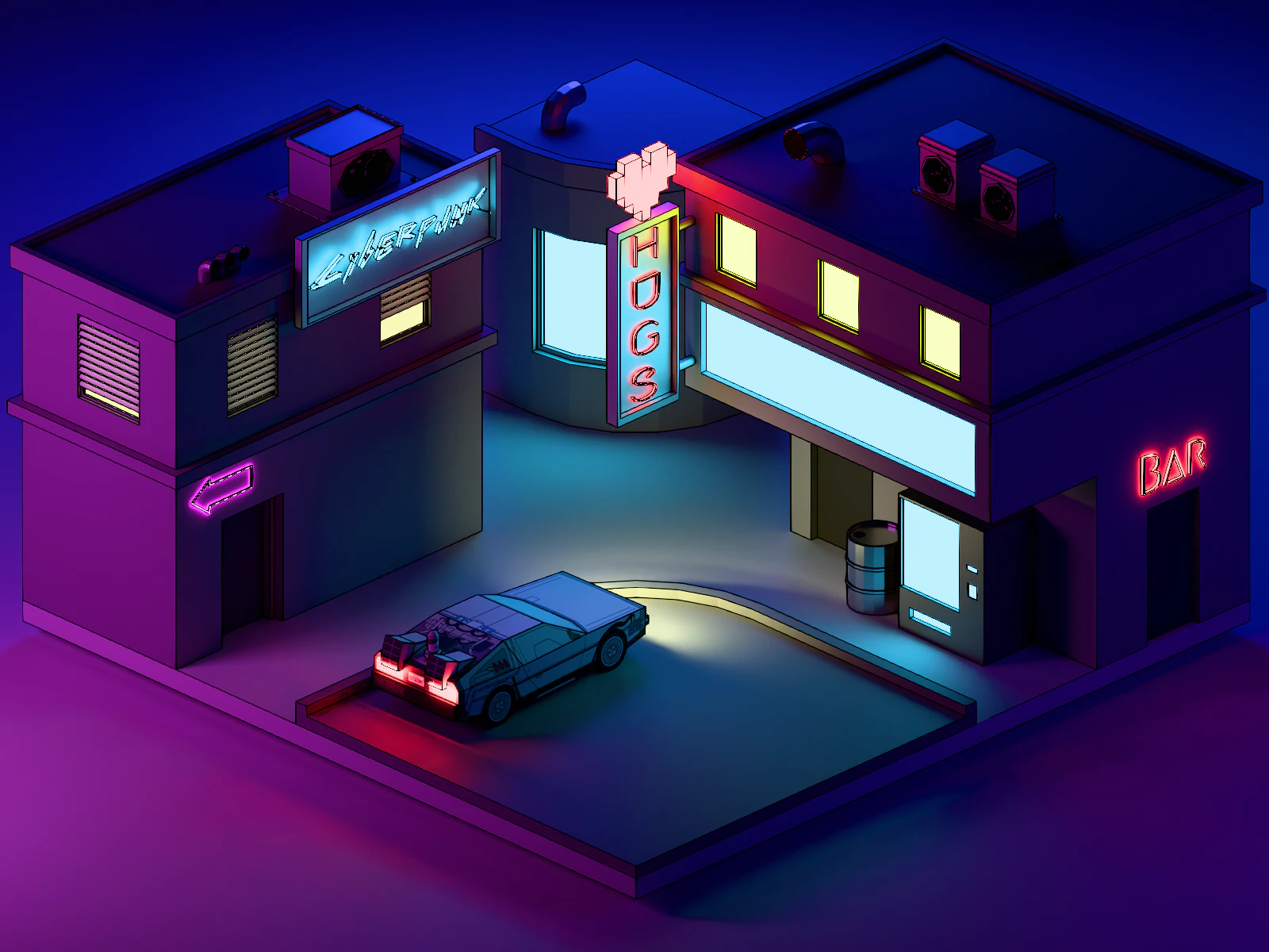 Cyberpunk city 3D Model .c4d .max .obj .3ds .fbx .stl .blend 