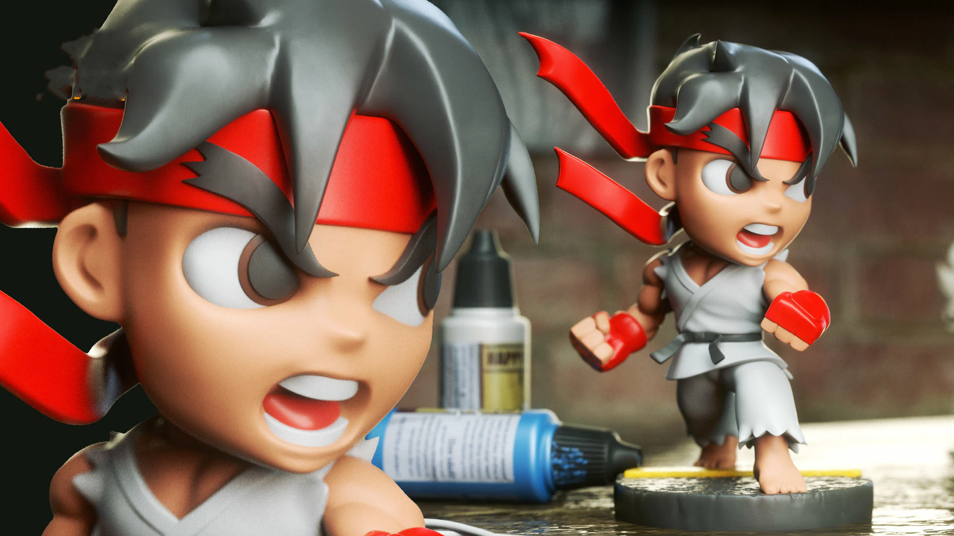 Ryu Chibi Figures 3D Print Model .c4d .max .obj .3ds .fbx .stl .blend 