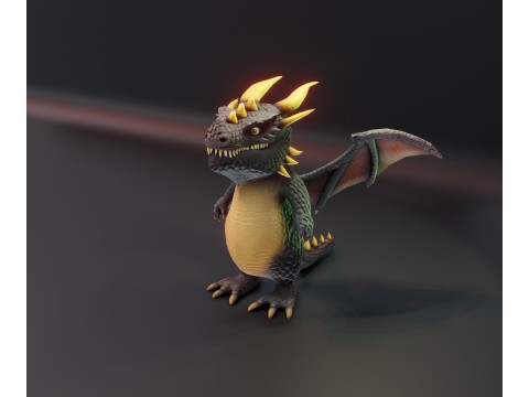 Cartoon Black Dragon Animated 3D Model
