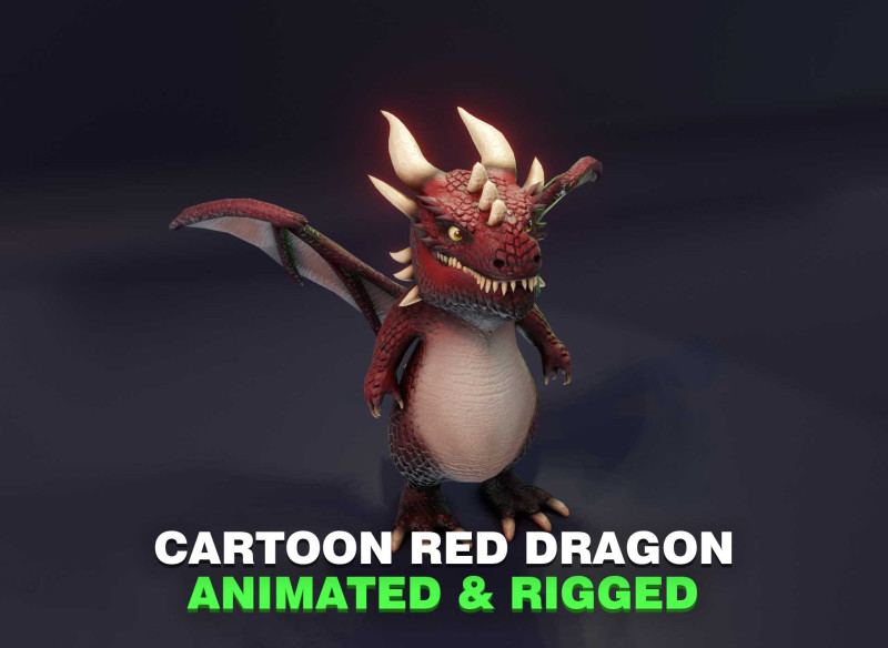 Cartoon Red Dragon Animated 3D Model .c4d .max .obj .3ds .fbx .stl .blend 