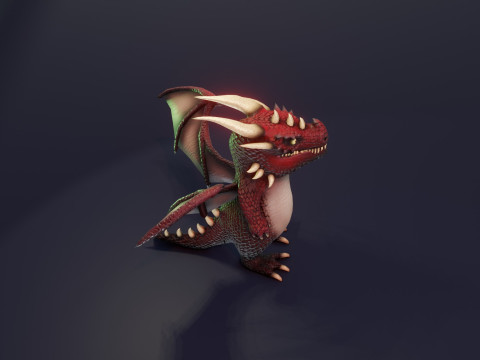 Cartoon Red Dragon Animated 3D Model
