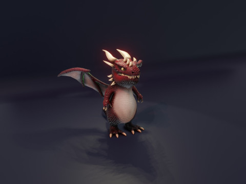 Cartoon Red Dragon Animated 3D Model