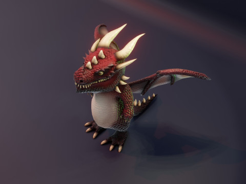 Cartoon Red Dragon Animated 3D Model
