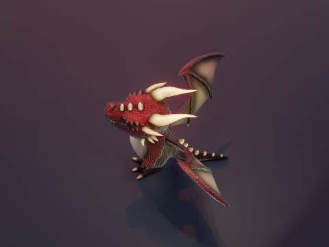 Cartoon Red Dragon Animated 3D Model