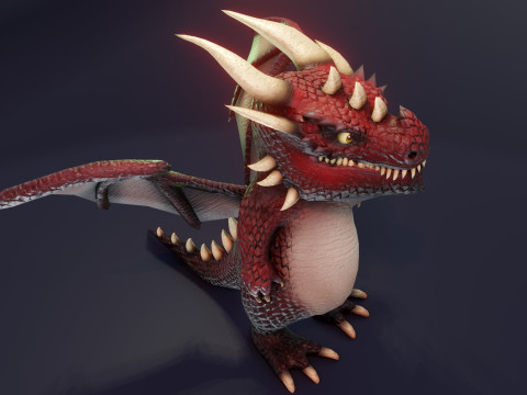Cartoon Red Dragon Animated 3D Model