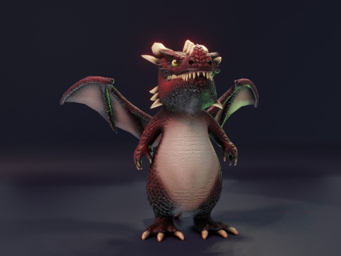 Cartoon Red Dragon Animated 3D Model