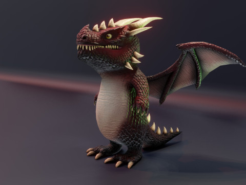 Cartoon Red Dragon Animated 3D Model