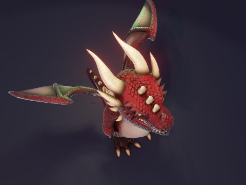 Cartoon Red Dragon Animated 3D Model