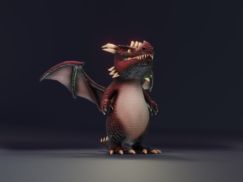 Cartoon Red Dragon Animated 3D Model