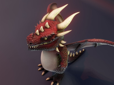 Cartoon Red Dragon Animated 3D Model