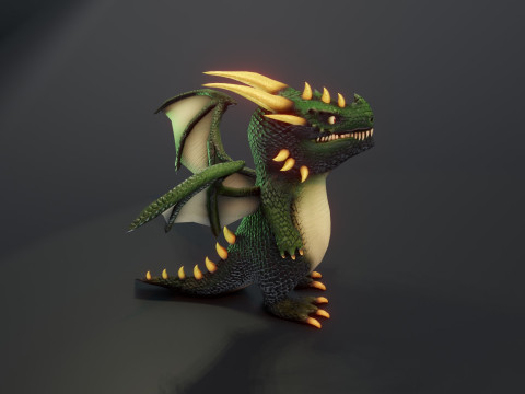 Cartoon Green Dragon Animated 3D 모델