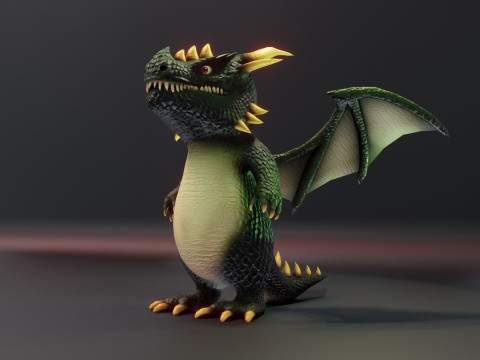 Cartoon Green Dragon Animated 3D 모델
