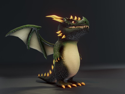 Cartoon Green Dragon Animated 3D 모델
