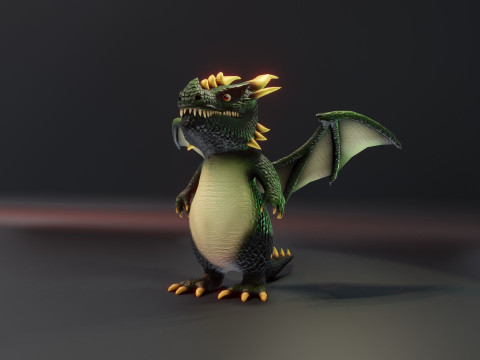 Cartoon Green Dragon Animated 3D 모델