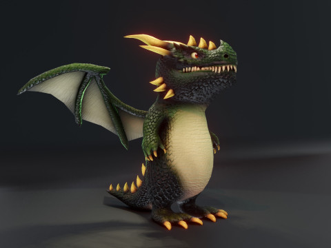 Cartoon Green Dragon Animated 3D 모델
