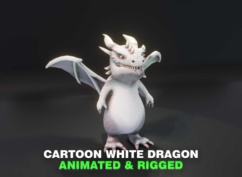 Cartoon White Dragon Animated Modelo 3D .c4d .max .obj .3ds .fbx .stl .blend 