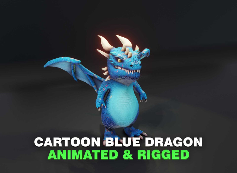 Cartoon Blue Dragon Animated 3Dモデル .c4d .max .obj .3ds .fbx .stl .blend 