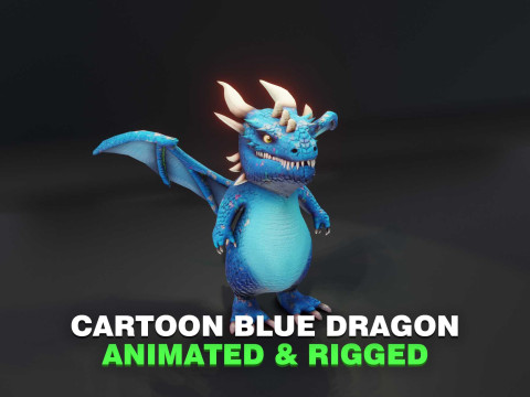 Cartoon Blue Dragon Animated 3D Model