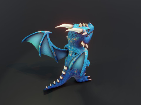Cartoon Blue Dragon Animated 3Dモデル