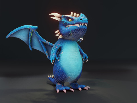 Cartoon Blue Dragon Animated 3Dモデル