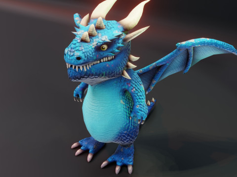 Cartoon Blue Dragon Animated 3Dモデル