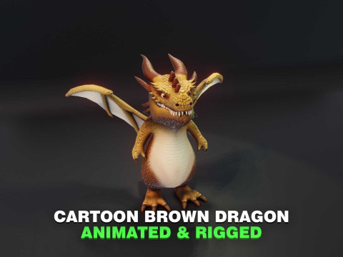 Cartoon Brown Dragon Animated 3D Model