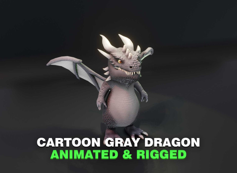 Cartoon Gray Dragon Animated 3D 모델 .c4d .max .obj .3ds .fbx .stl .blend 