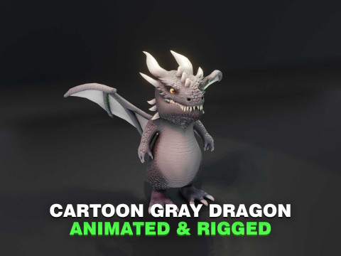 Cartoon Gray Dragon Animated 3D Модель