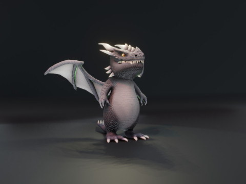 Cartoon Gray Dragon Animated 3D 모델