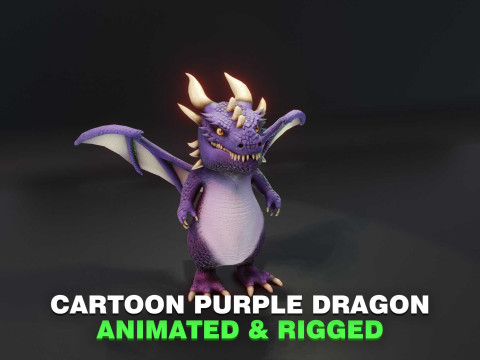 Cartoon Purple Dragon Animated 3D 모델