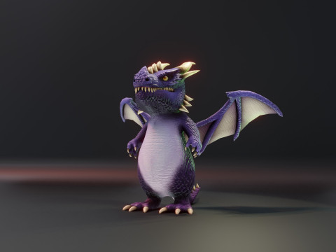 Cartoon Purple Dragon Animated Modelo 3D