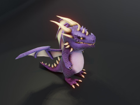 Cartoon Purple Dragon Animated Modelo 3D