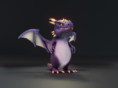 Cartoon Purple Dragon Animated Modelo 3D