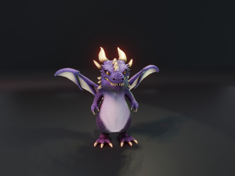 Cartoon Purple Dragon Animated Modelo 3D