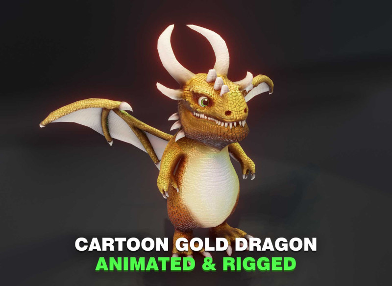 Cartoon Gold Dragon Animated 3D Model .c4d .max .obj .3ds .fbx .stl .blend 